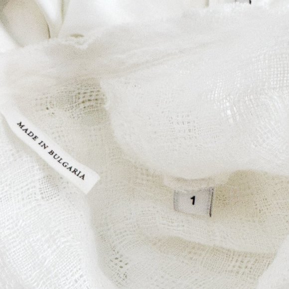 Sandro Paris Linen Cotton Blend White Top Blouse V-Neck Tie Sheer 4 Cottagecore - Picture 9 of 10